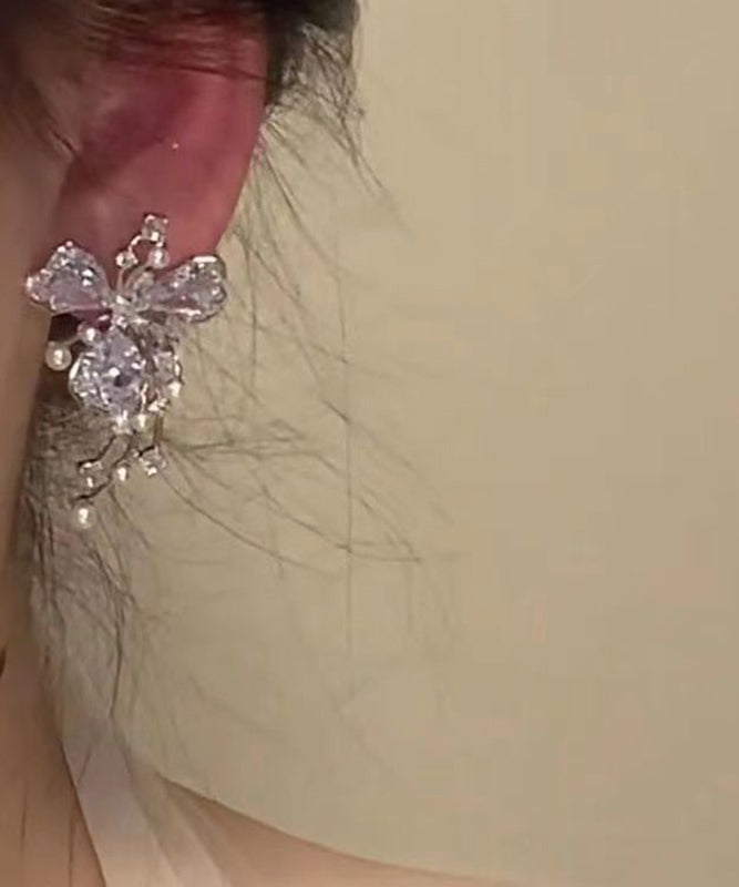 Silk Copper Zircon Pearl Stud Earrings