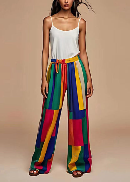 Colorblock Oversized Patchwork Chiffon Straight Pants Summer