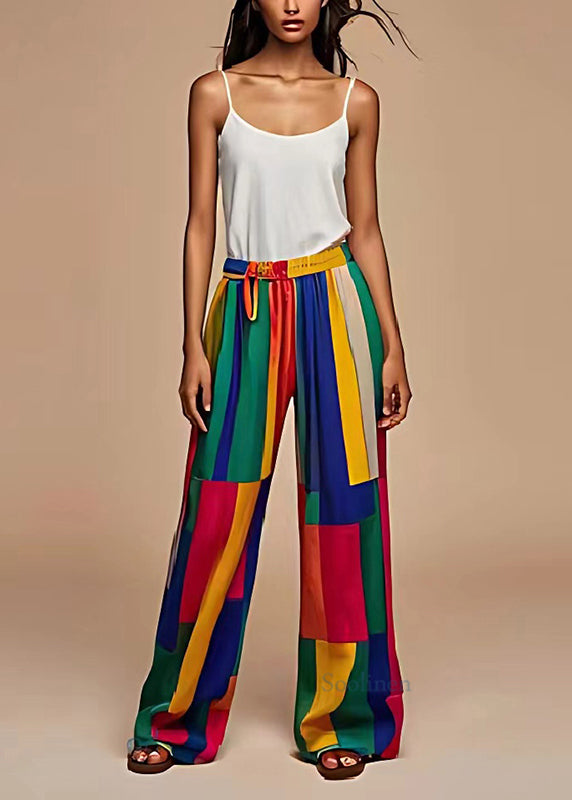 Colorblock Oversized Patchwork Chiffon Straight Pants Summer