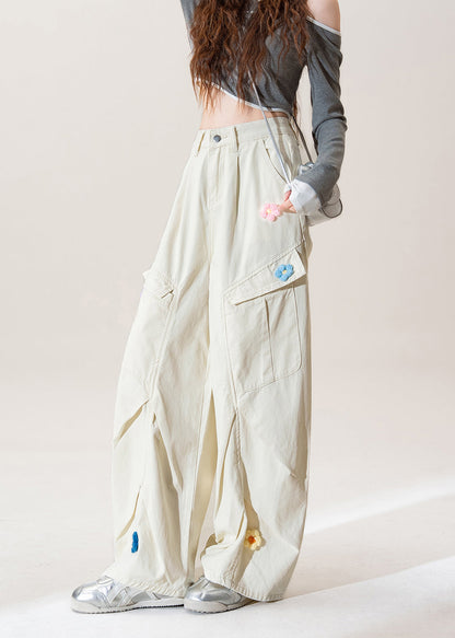 Apricot Pockets Wrinkled Denim Pants Fall