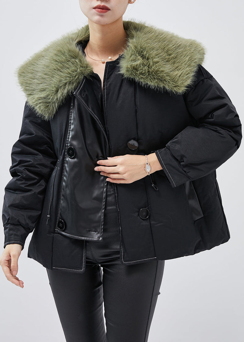 Black Fur Collar Patchwork Fine Cotton Filled Witner Coats