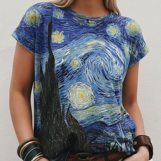 Camiseta Estampado Artístico Inspirado en Van Gogh