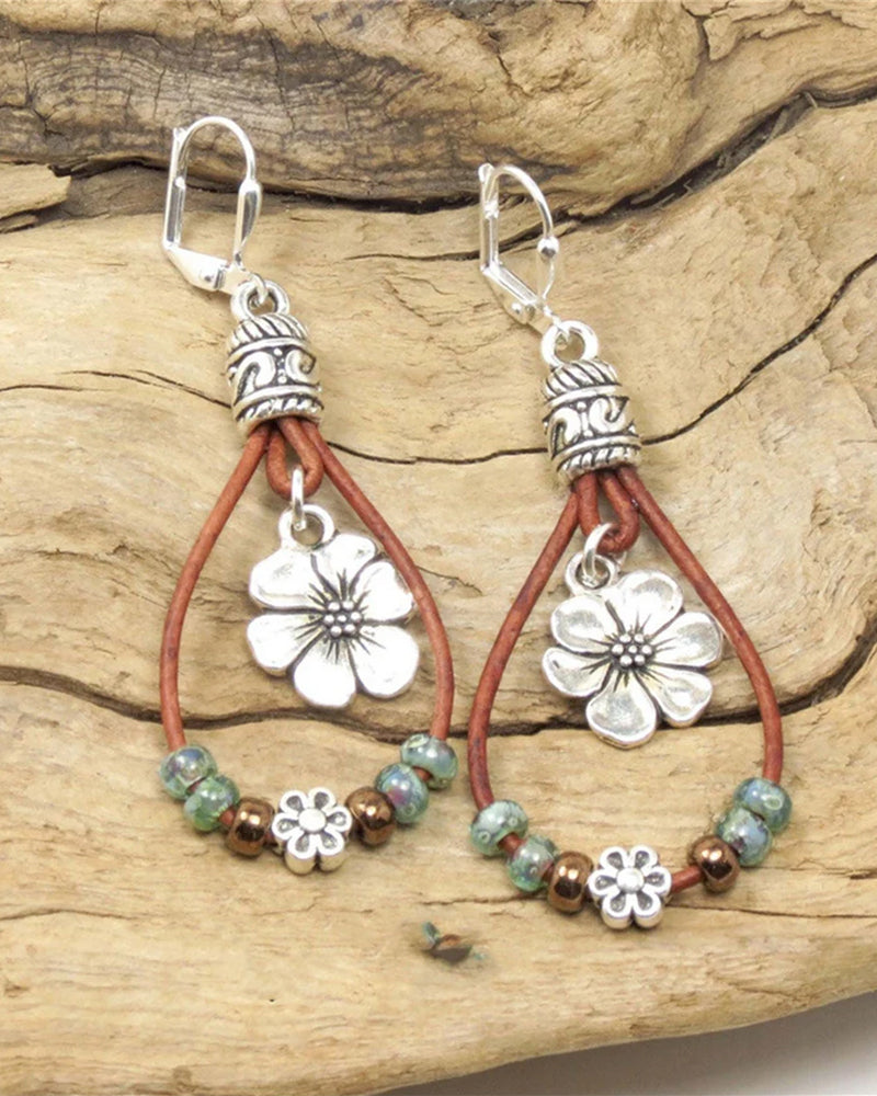 Leather Rope Flower Simple Earrings