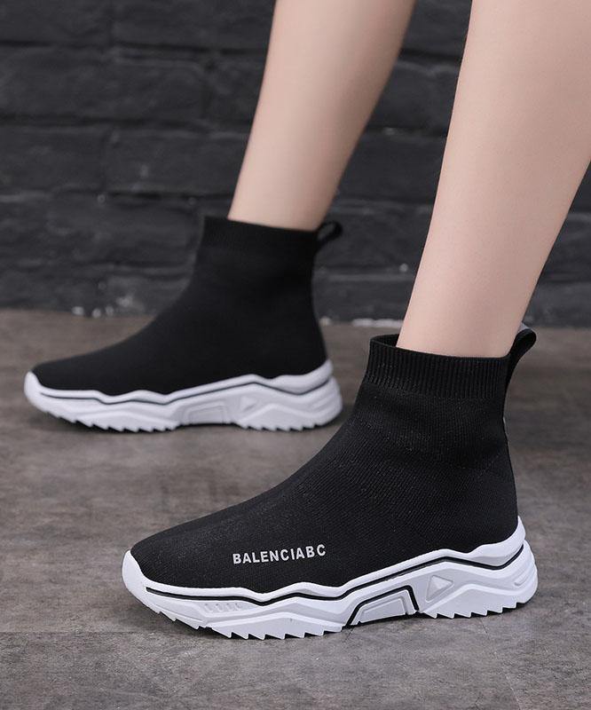 Black Knit Fabric Ankle Boots Platform Boots