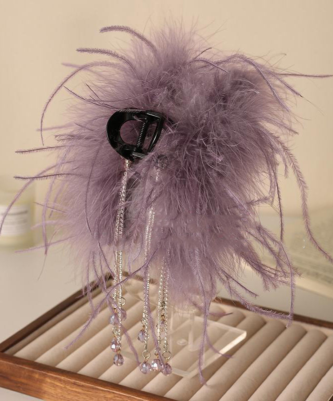 New Purple Alloy Feather Beading Tassel Hairpin