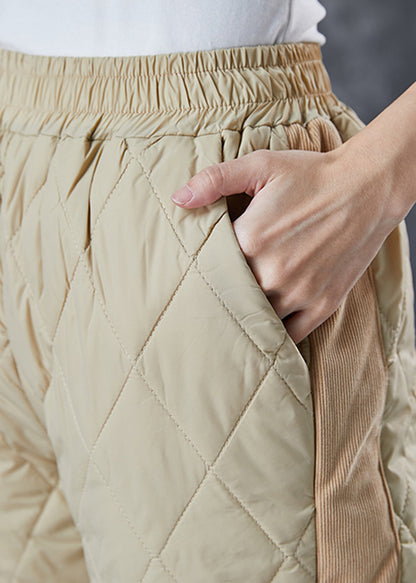Khaki Oversized Patchwork Thick Fine Cotton Filled Pants Winter