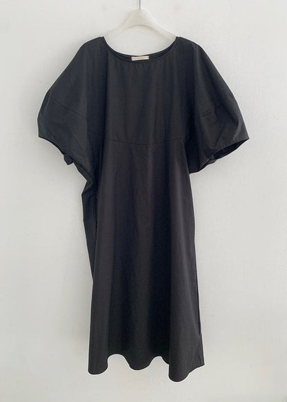 Black Pockets Loose Cotton Dress Spring