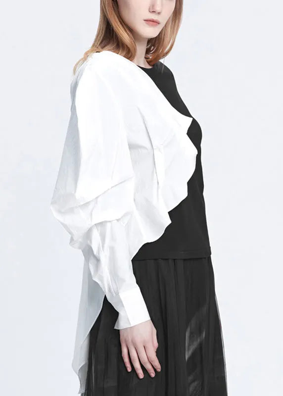 Handmade Black Asymmetrical Patchwork T Shirts Fall
