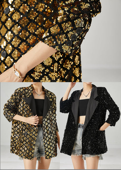 Black Sequins Double Breast Jackets Spring
