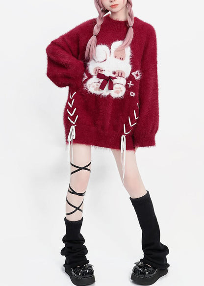 Diy Mulberry Oversized Rabbit Faux Mink Hair Knit Sweater Winter