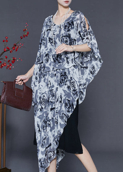 Stylish Grey Asymmetrical Chiffon Tea Dress Summer