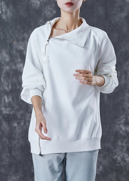Italian White Asymmetrical Zippered Cotton Spring