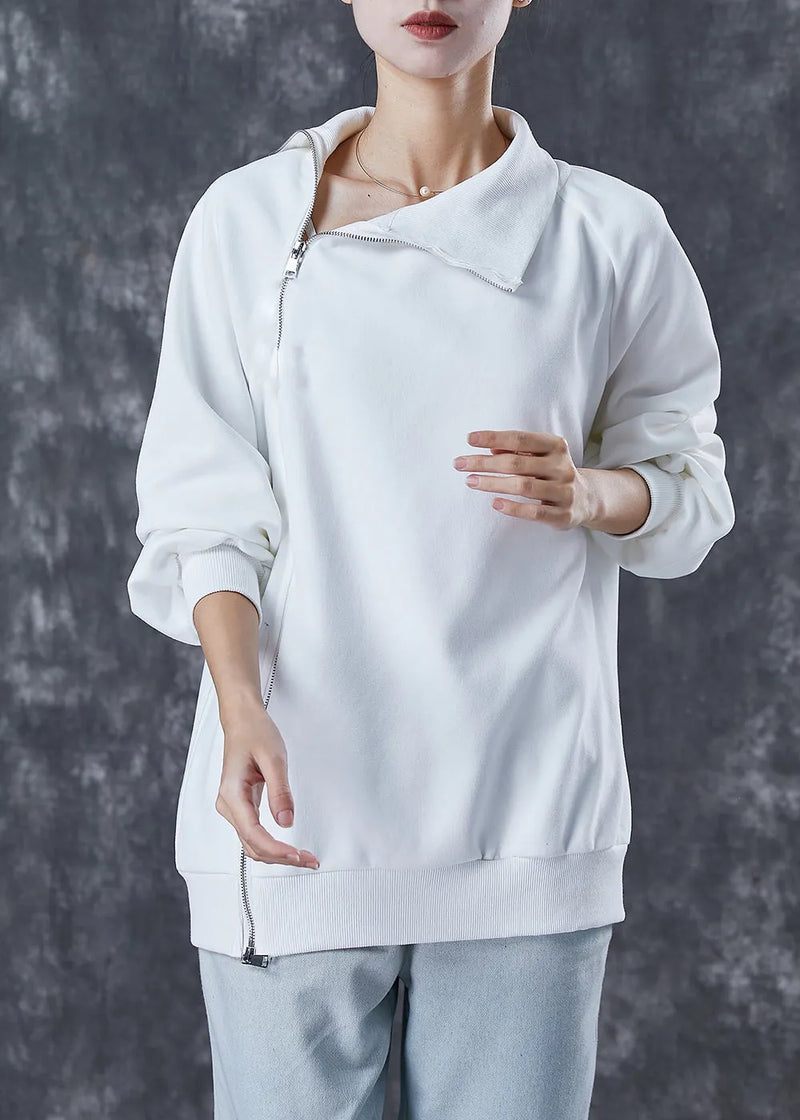 Italian White Asymmetrical Zippered Cotton Spring