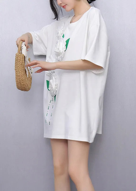 White O-neck Tops Short Sleeve
