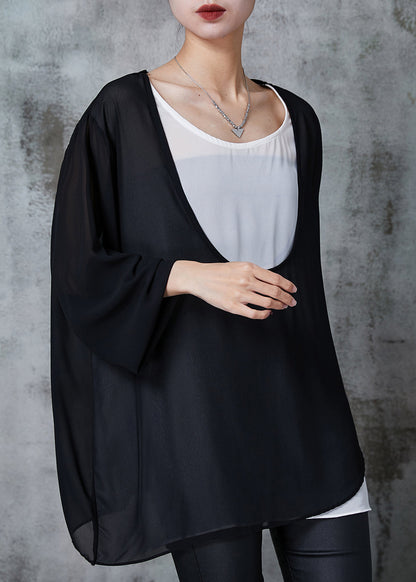 Black Oversized Patchwork Chiffon Sweatshirts Top Summer