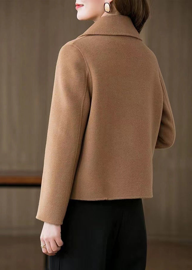 Camel Peter Pan Collar Woolen Coat Long Sleeve Winter