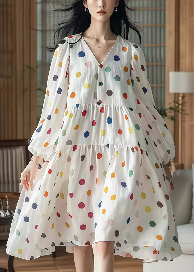 White Oversized Print Cotton Vacation Dresses Fall