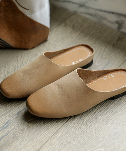 Boutique Brown Cowhide Leather Upper Slide Sandals for