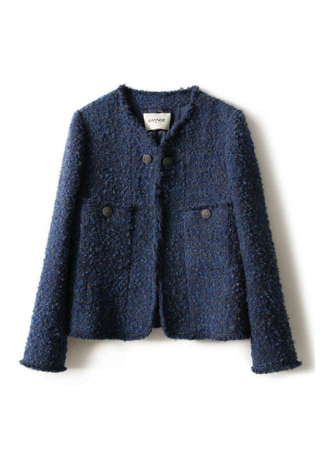 Blue V Neck Button Pockets Ma Hai Mao Coat Long Sleeve