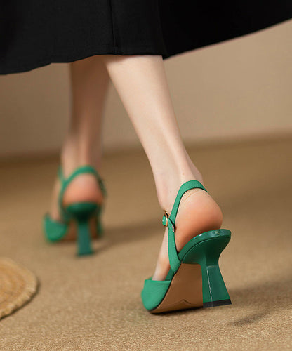 French Green Faux Leather High Heels Square Toe Sandals