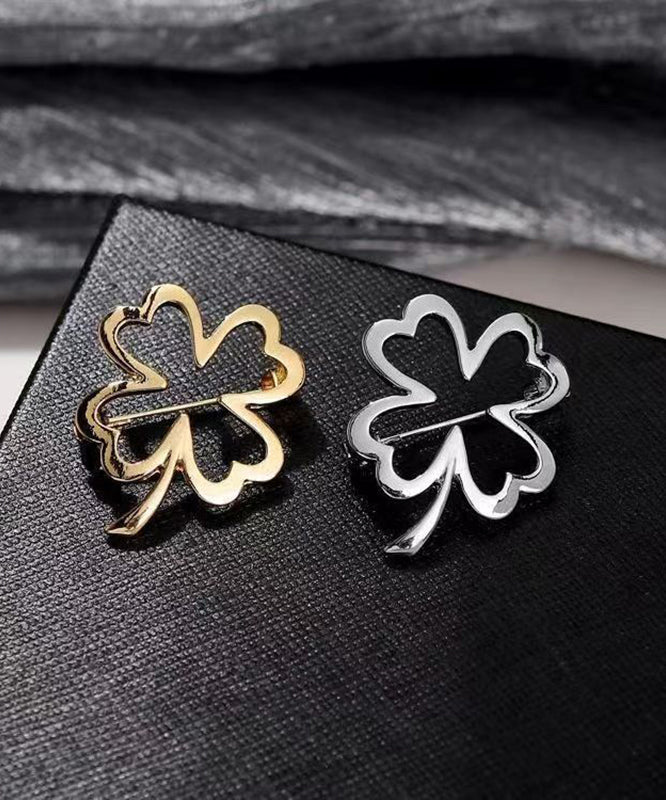 Diy Gold Stainless Steel Four Leaf Clover Hollow Out Brooches