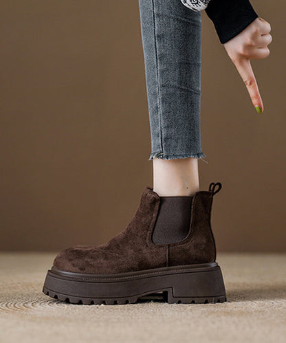 Splicing Comfy Platform Boots Coffee Suede