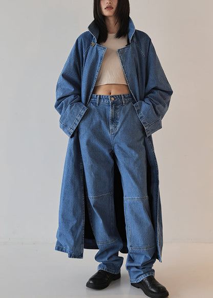 French Blue Oversized Wear on Both Sides Denim Trench Coat Fall