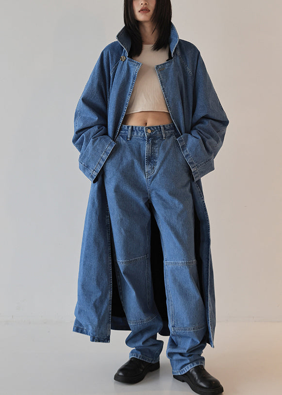 French Blue Oversized Wear on Both Sides Denim Trench Coat Fall