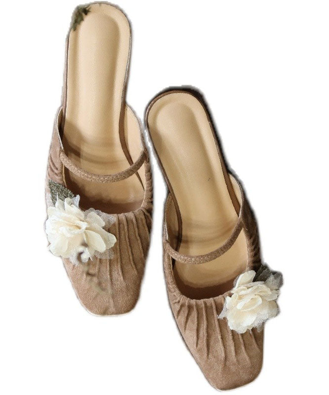 Splicing Slide Sandals Square Head Brown Faux Leather