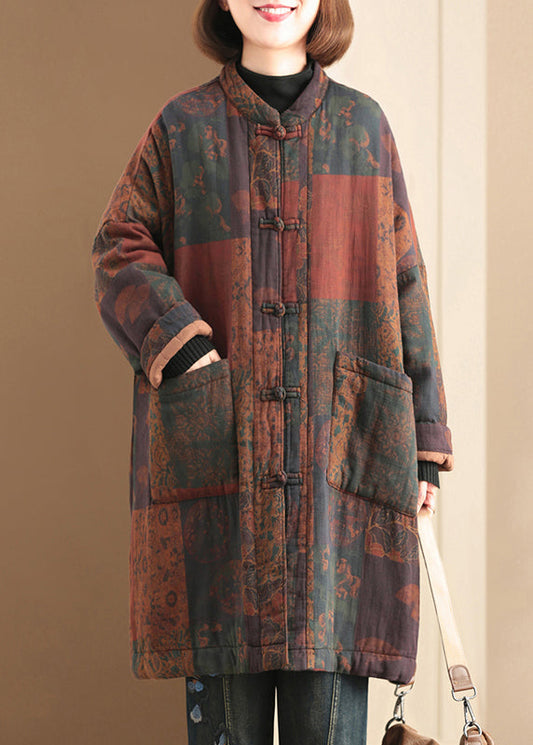 Navy Pockets Print Fine Cotton Filled Witner Coats