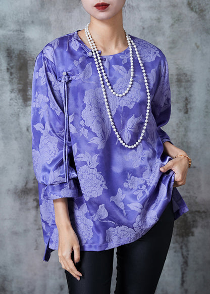 Purple Jacquard Silk Oriental Shirt Top Fall