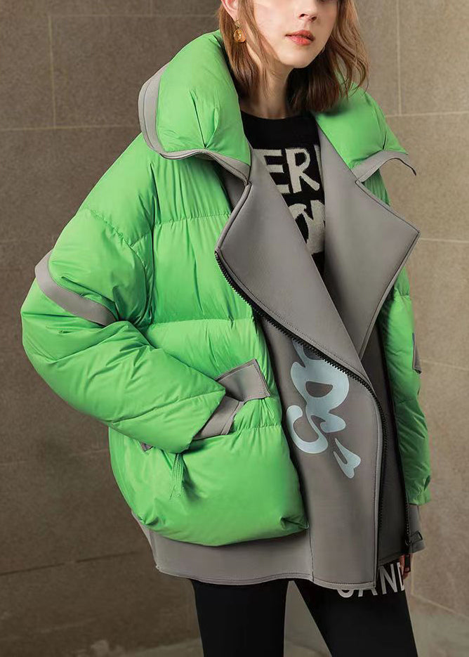 Green Peter Pan Collar False Two Pieces Duck Down Coats Winter