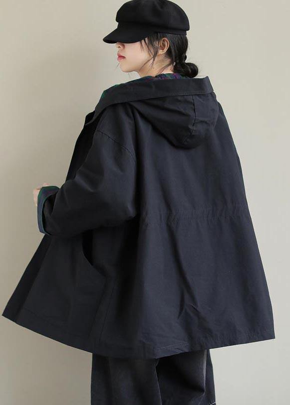 Organic Black Fine Coats Blouses Inspiration Hooded Zip Up Spring Jackets