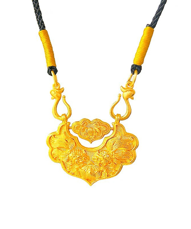 Retro Gold Copper Alloy Pearl Lotus Pendant Necklace