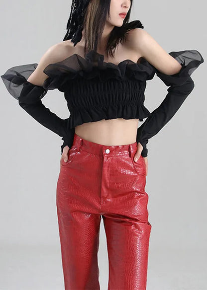 Diy Black Ruffled Tulle Wrinkled Cotton Top Long Sleeve