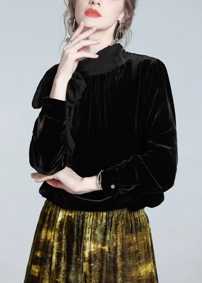 Black Bow Silk Velour Top Winter