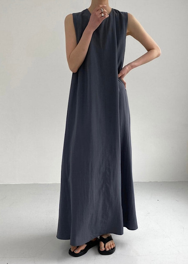 Navy O-neck Maxi Dress Summer