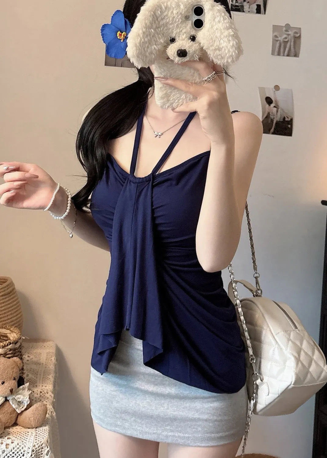 Navy Silm Fit Cotton Beach Vest Summer
