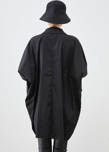 Black Oversized Low High Design Cotton Shirts Fall