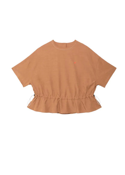 Orange O Neck Drawstring Cotton T Shirt Summer