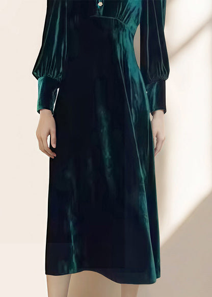 French Green Peter Pan Collar Velour Dresses Fall