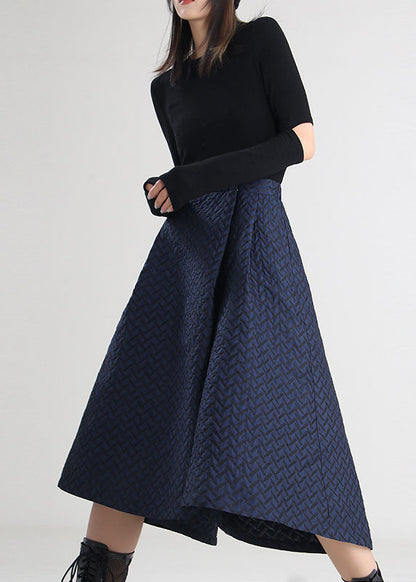 Navy Jacquard Pockets Crop Pants Spring