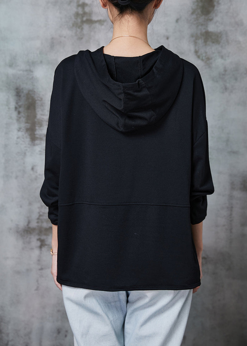 Black Patchwork Cotton Sweatshirt Oversized Spring