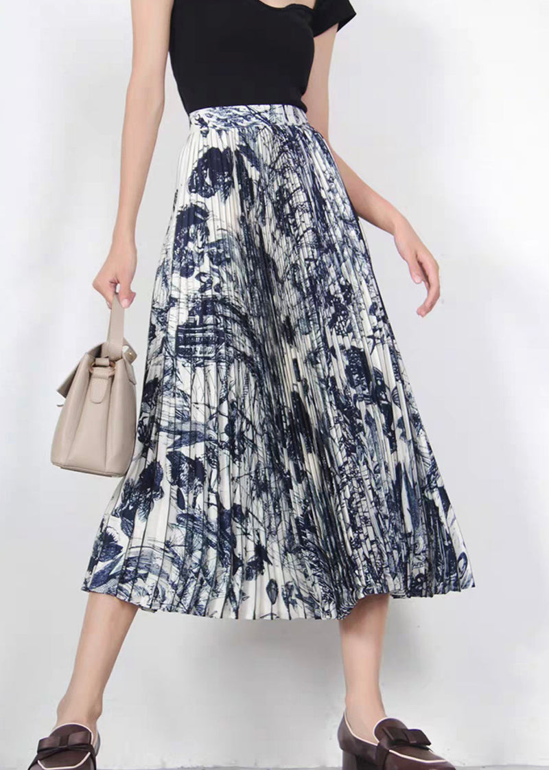 Print Wrinkled High Waist Cotton Skirts Summer