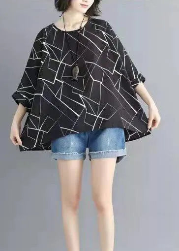 French Black Letter O-neck Loose Spring Shirts