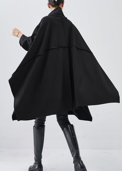 Black Turtle Neck Asymmetrical Exra Large Hem Cotton Dress Spring
