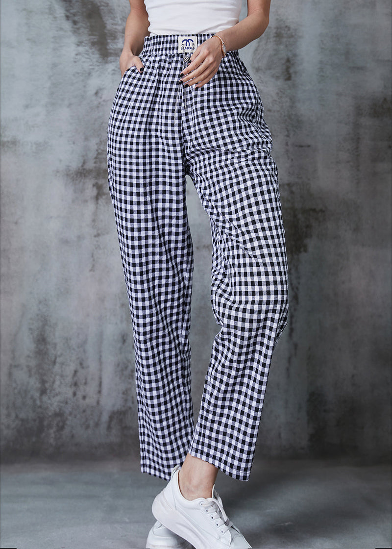 Grey Oversized Plaid Linen Pants Summer