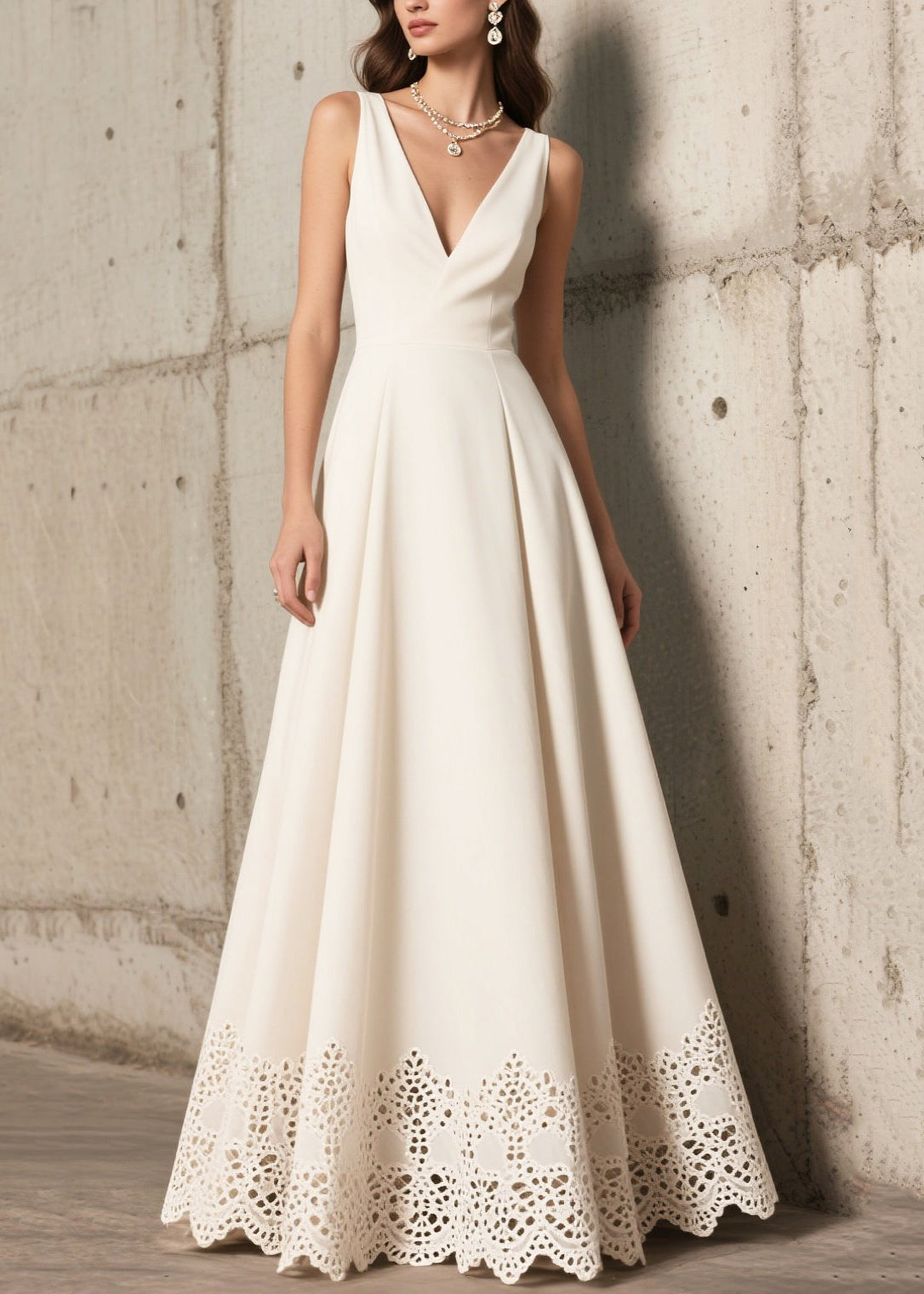 White Exra Large Hem Hollow Out Chiffon Dinner Dress Summer