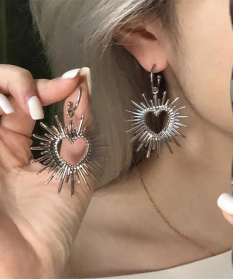 Silk Alloy Hollow Out Love Hoop Earrings