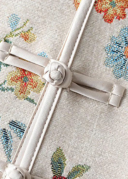 White Patchwork Cotton Vest Embroideried Chinese Button Sleeveless